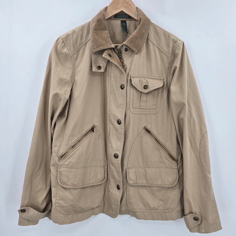 Ralph Lauren Women Vtg Prep Workwear Corduroy Collar Chore Barn Utility Jacket L